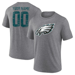 Philadelphia Eagles Heritage Custom Name & Number Tri-Blend T-Shirt Gray | NFL