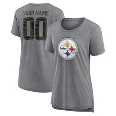 Pittsburgh Steelers Women's Heritage Custom Name & Number Tri-Blend T-Shirt Gray | NFL