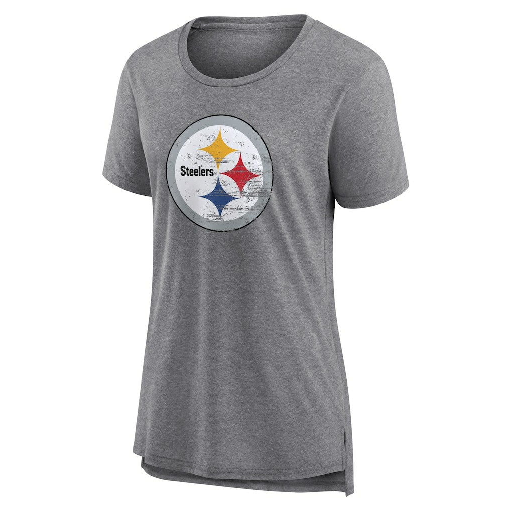 Pittsburgh Steelers Women's Heritage Custom Name & Number Tri-Blend T-Shirt Gray | NFL