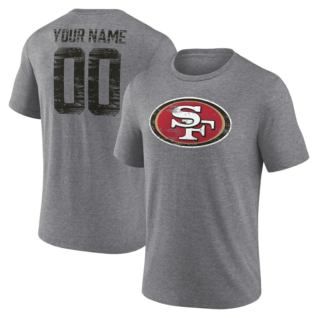 San Francisco 49ers Heritage Custom Name & Number Tri-Blend T-Shirt Gray | NFL