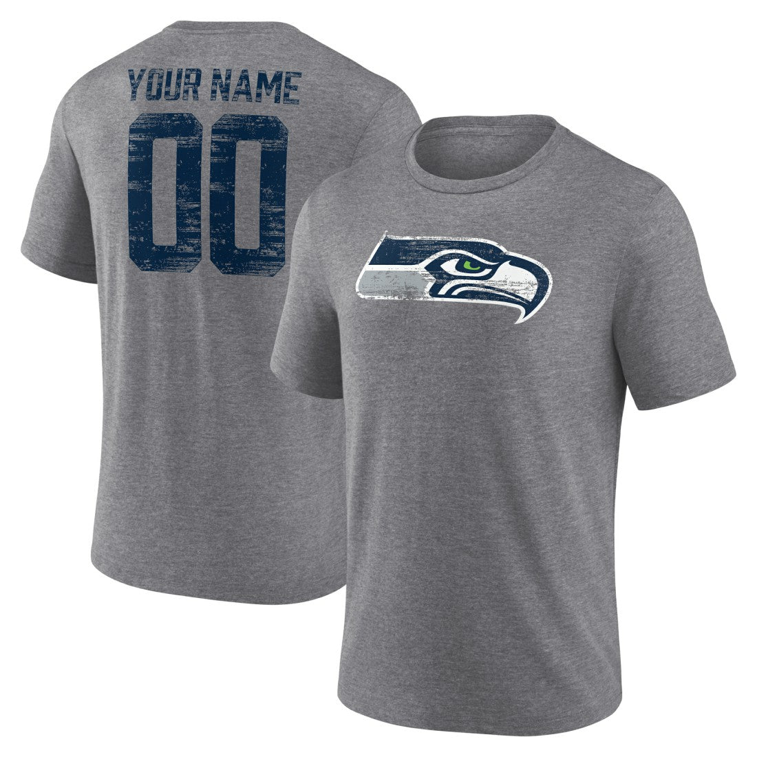 Seattle Seahawks Heritage Custom Name & Number Tri-Blend T-Shirt Gray | NFL