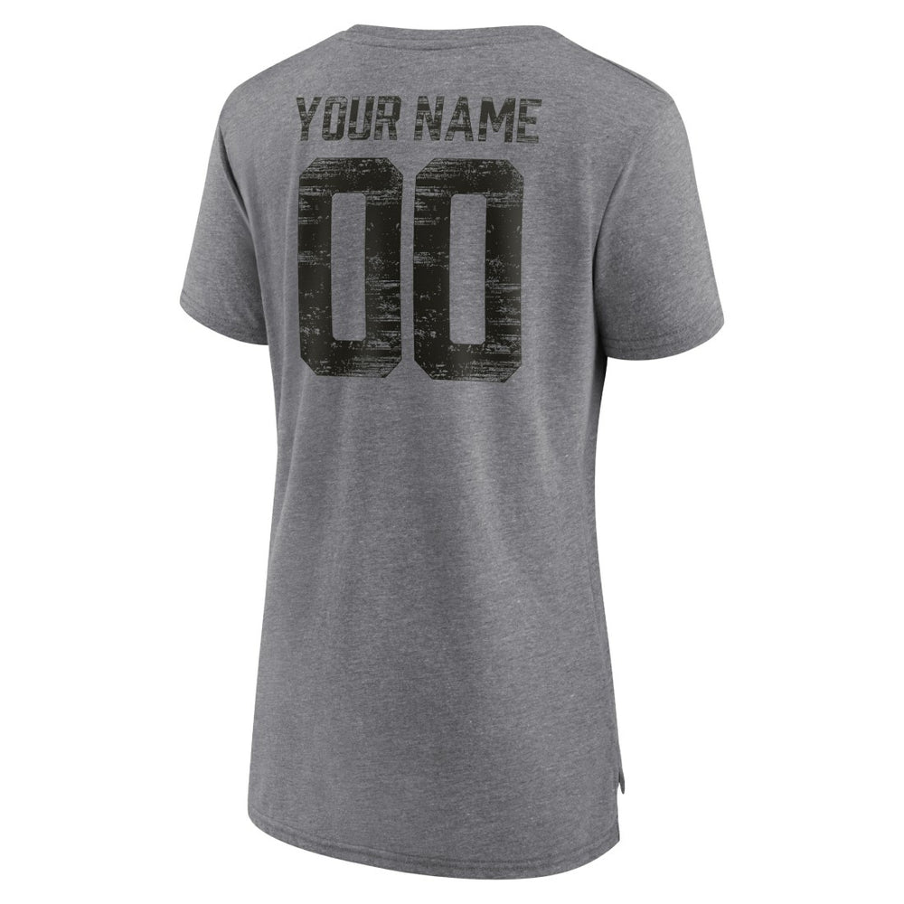 Tampa Bay Buccaneers Women's Heritage Custom Name & Number Tri-Blend T-Shirt Gray | NFL
