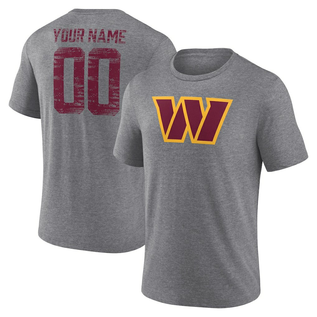 Washington Commanders Heritage Custom Name & Number Tri-Blend T-Shirt Gray | NFL