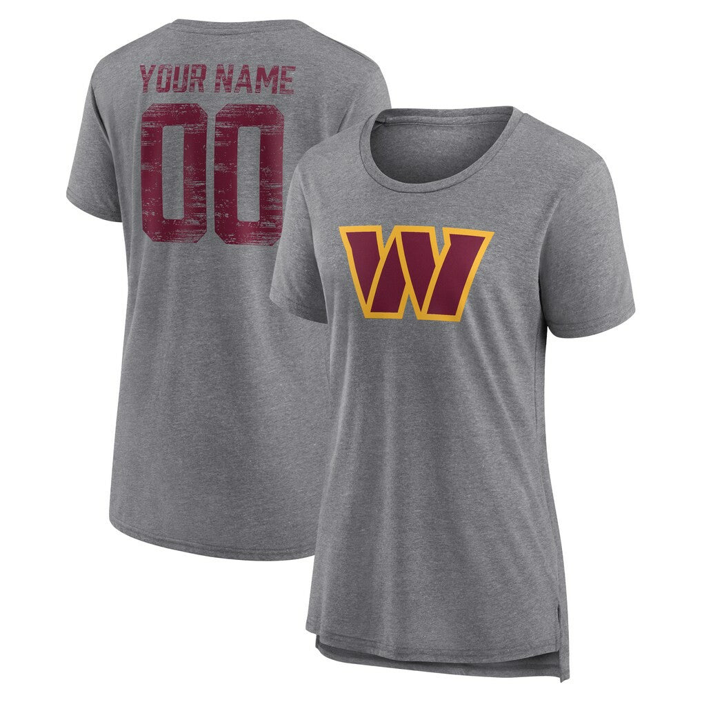 Washington Commanders Women's Heritage Custom Name & Number Tri-Blend T-Shirt Gray | NFL