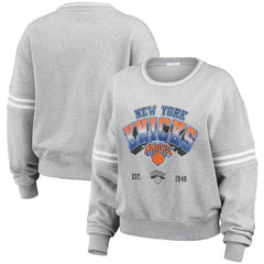 New York Knicks WEAR by Erin Andrews Women's Sleeve Stripe Fleece Crewneck Sweatshirt Gray - NBA