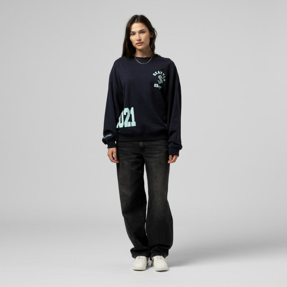 Seattle Kraken Mitchell & Ness Women's Vintage Crewneck Sweatshirt - Deep Sea Blue - NHL