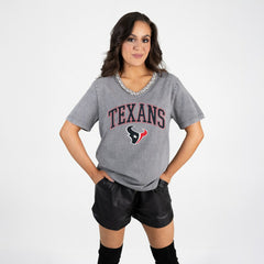 Houston Texans Gameday Couture Women's Relaxed Iconic Edge Rhinestone V-Neck T-Shirt Gray | NFL