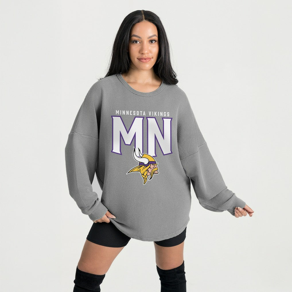 Minnesota Vikings Gameday Couture Women's Oversized Pure Motion Corded Sweatshirt Gray | NFL