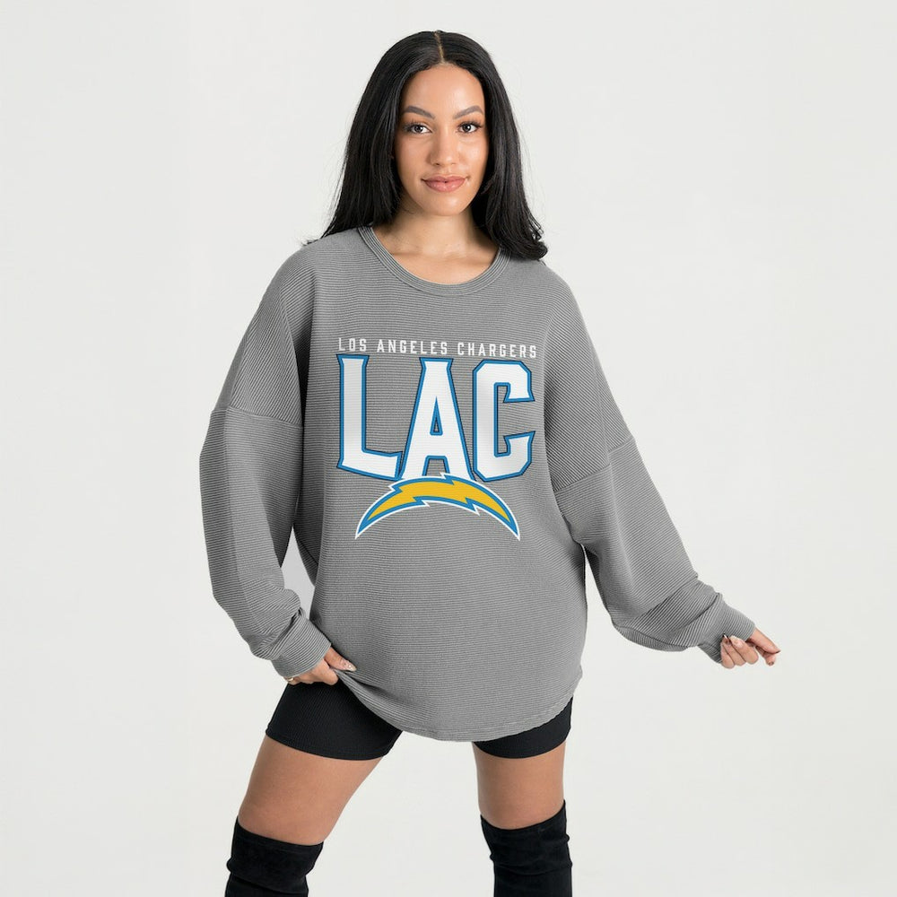 Los Angeles Chargers Gameday Couture Women's Oversized Pure Motion Corded Sweatshirt Gray | NFL