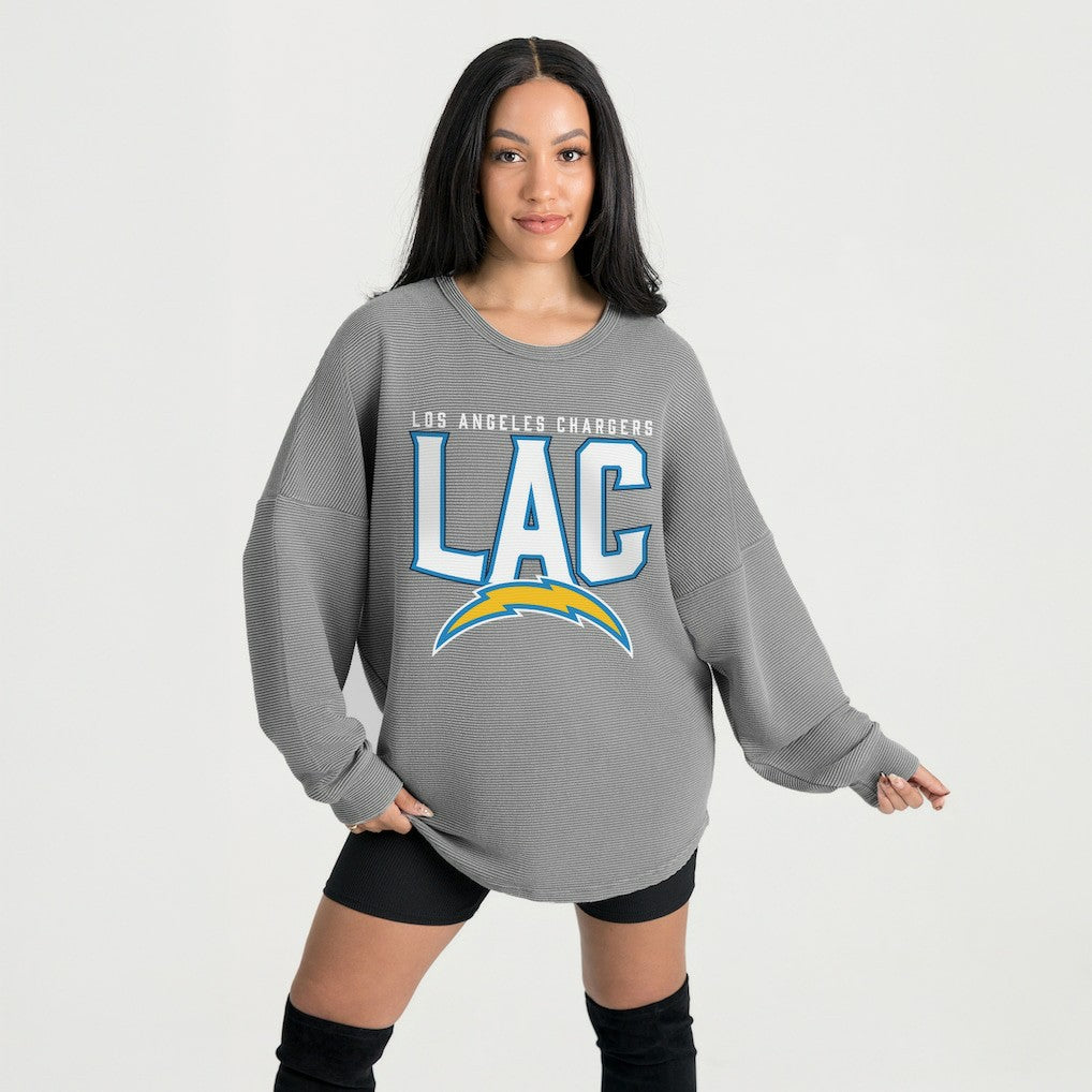 Los Angeles Chargers Gameday Couture Women's Oversized Pure Motion Corded Sweatshirt Gray | NFL