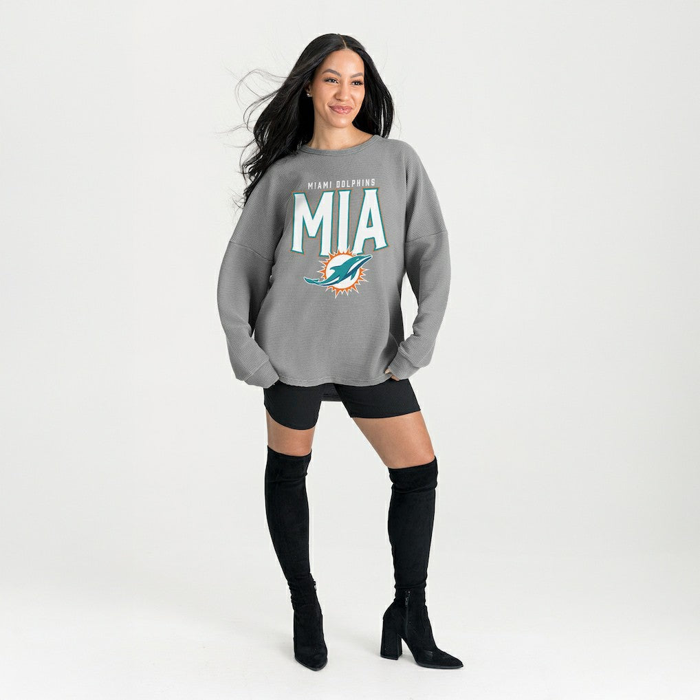 Miami Dolphins Gameday Couture Women's Oversized Pure Motion Corded Sweatshirt Gray | NFL