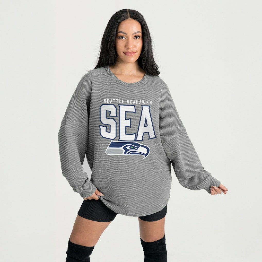 Seattle Seahawks Gameday Couture Women's Oversized Pure Motion Corded Sweatshirt Gray | NFL