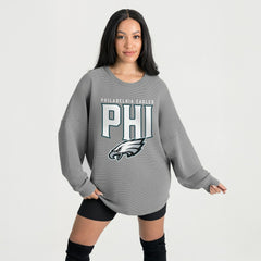 Philadelphia Eagles Gameday Couture Women's Oversized Pure Motion Corded Sweatshirt Gray | NFL