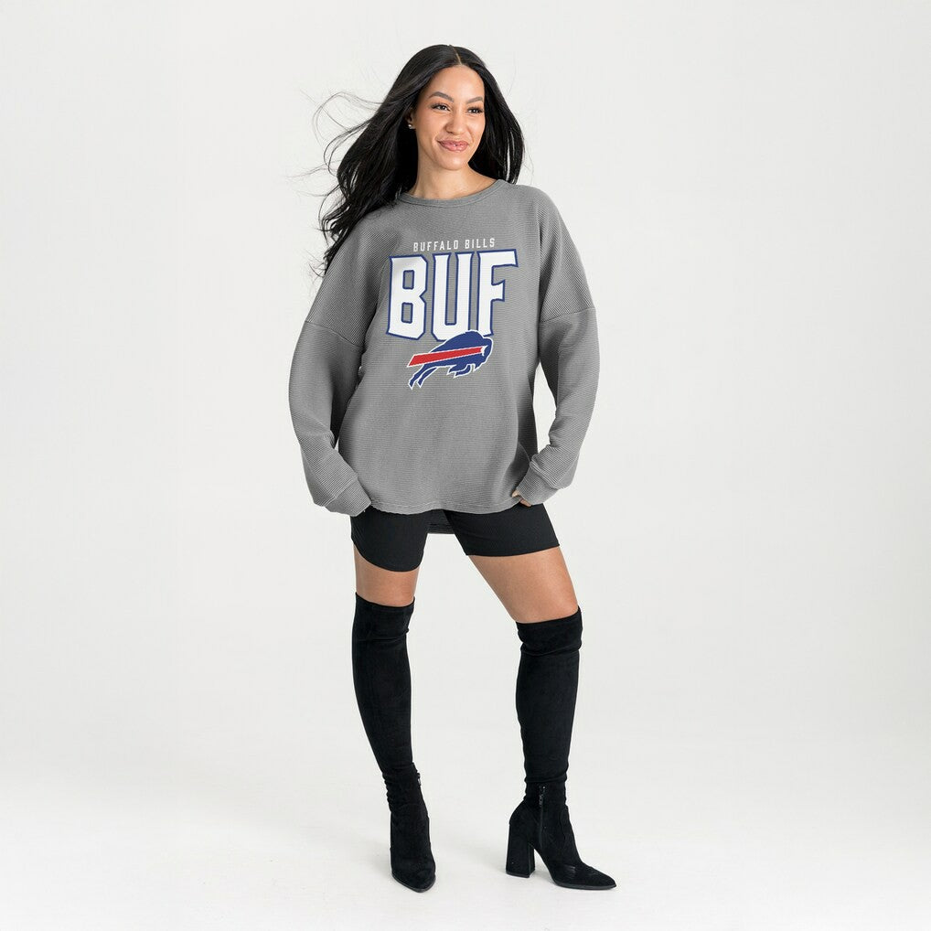 Buffalo Bills Gameday Couture Women's Oversized Pure Motion Corded Sweatshirt Gray | NFL