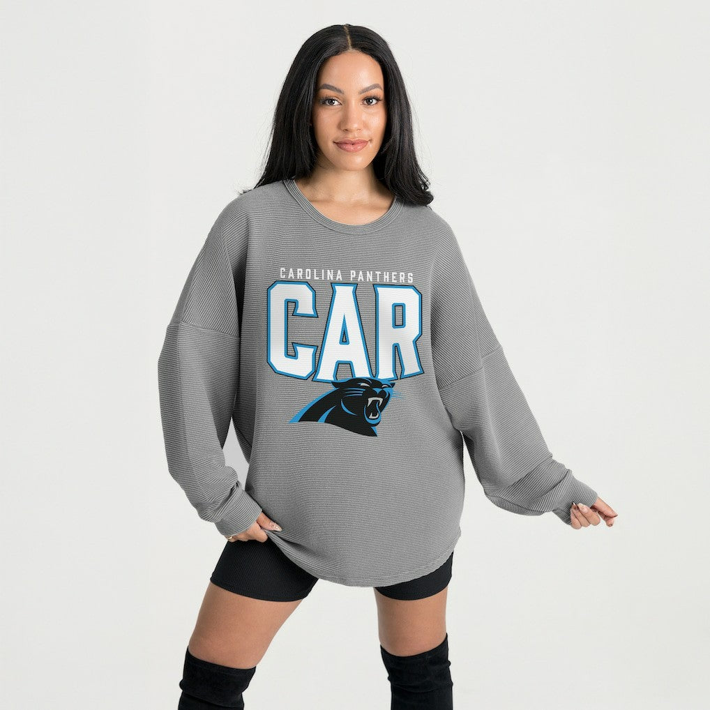 Carolina Panthers Gameday Couture Women's Oversized Pure Motion Corded Sweatshirt Gray | NFL