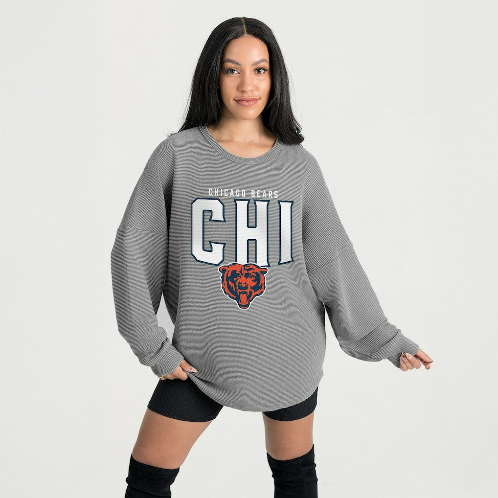 Chicago Bears Gameday Couture Women's Oversized Pure Motion Corded Sweatshirt Gray | NFL