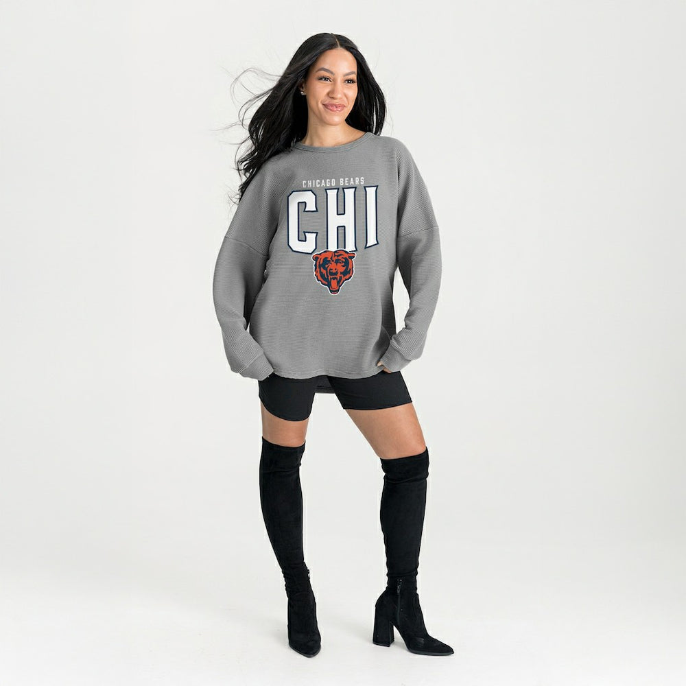 Chicago Bears Gameday Couture Women's Oversized Pure Motion Corded Sweatshirt Gray | NFL