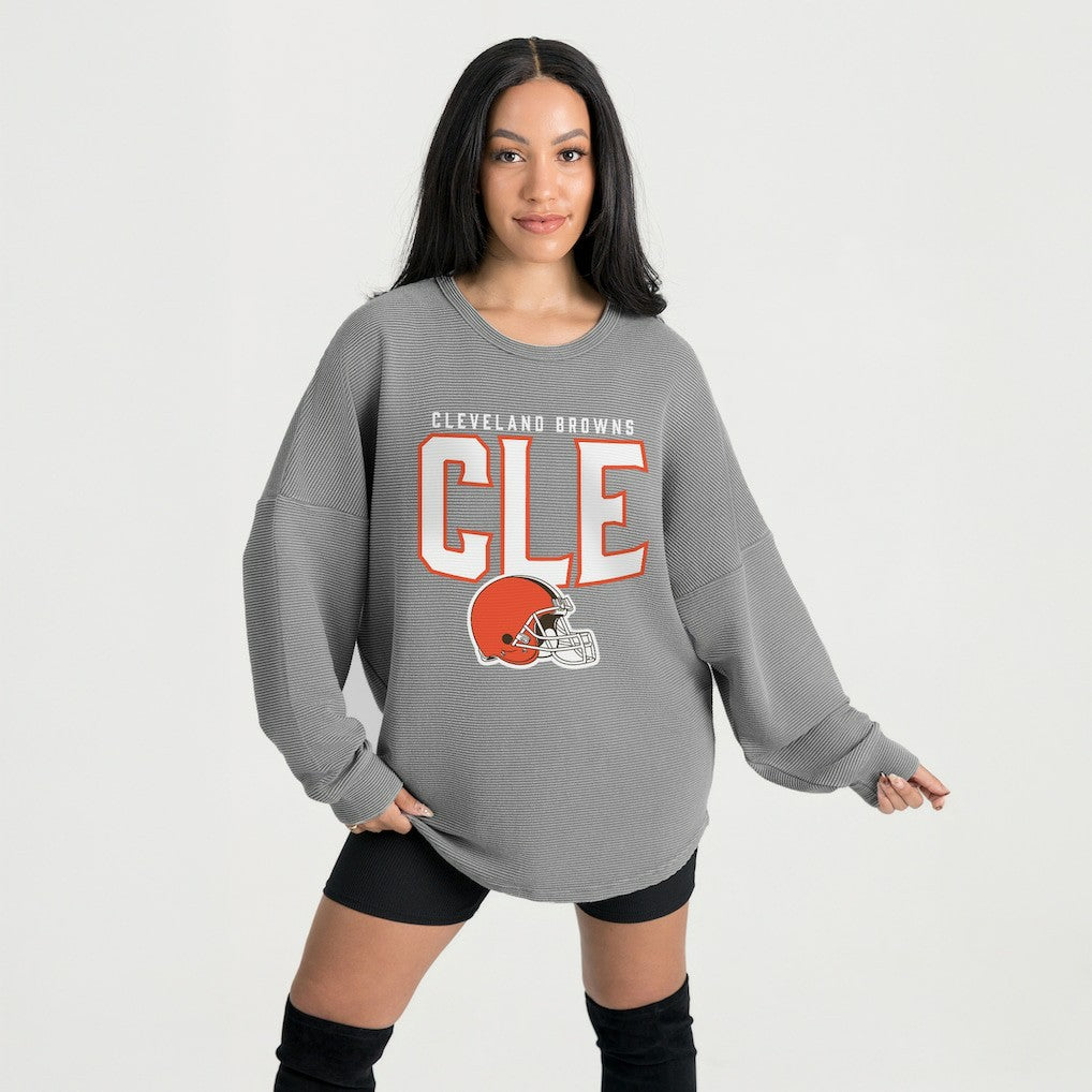 Cleveland Browns Gameday Couture Women's Oversized Pure Motion Corded Sweatshirt Gray | NFL