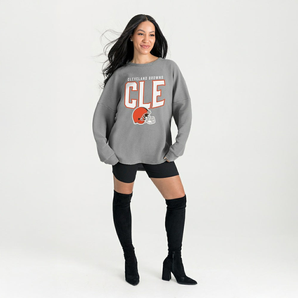 Cleveland Browns Gameday Couture Women's Oversized Pure Motion Corded Sweatshirt Gray | NFL