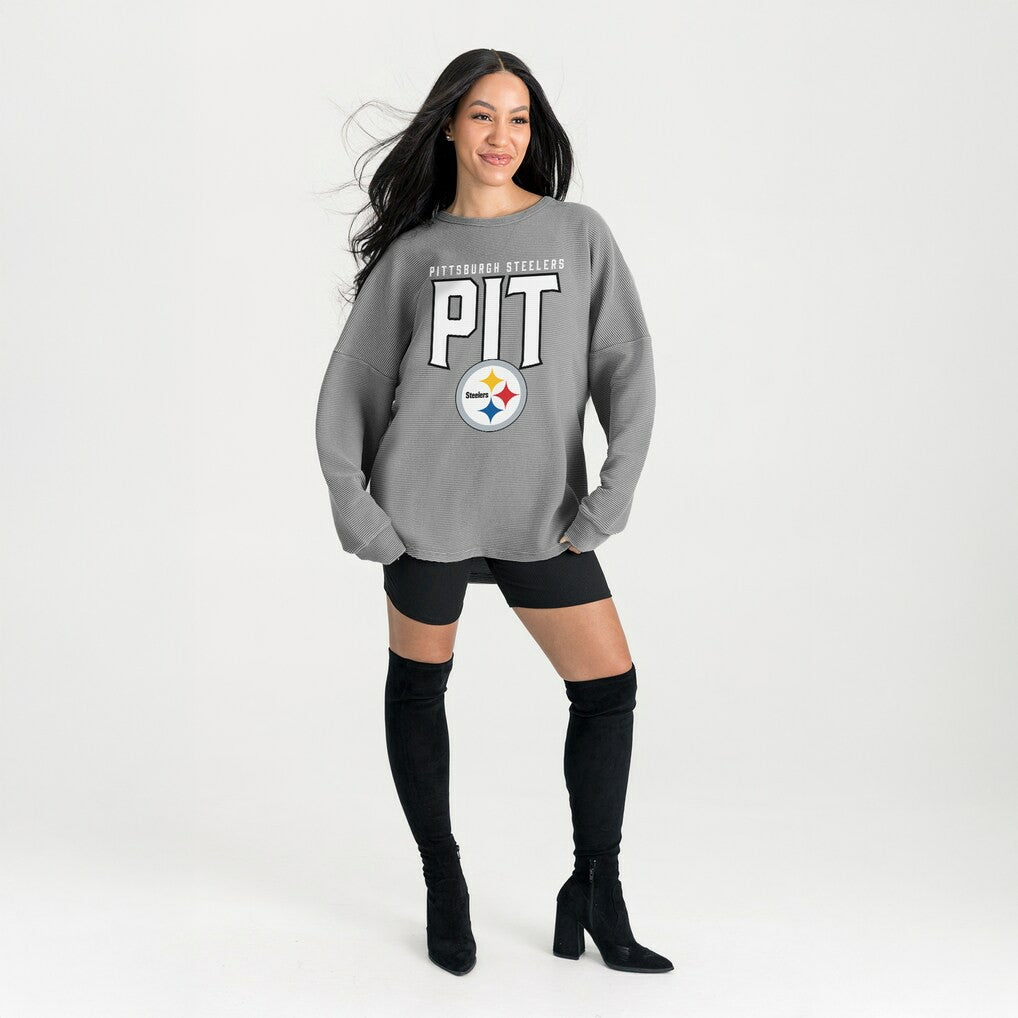 Pittsburgh Steelers Gameday Couture Women's Oversized Pure Motion Corded Sweatshirt Gray | NFL
