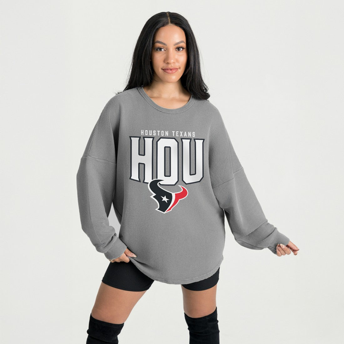 Houston Texans Gameday Couture Women's Oversized Pure Motion Corded Sweatshirt Gray | NFL