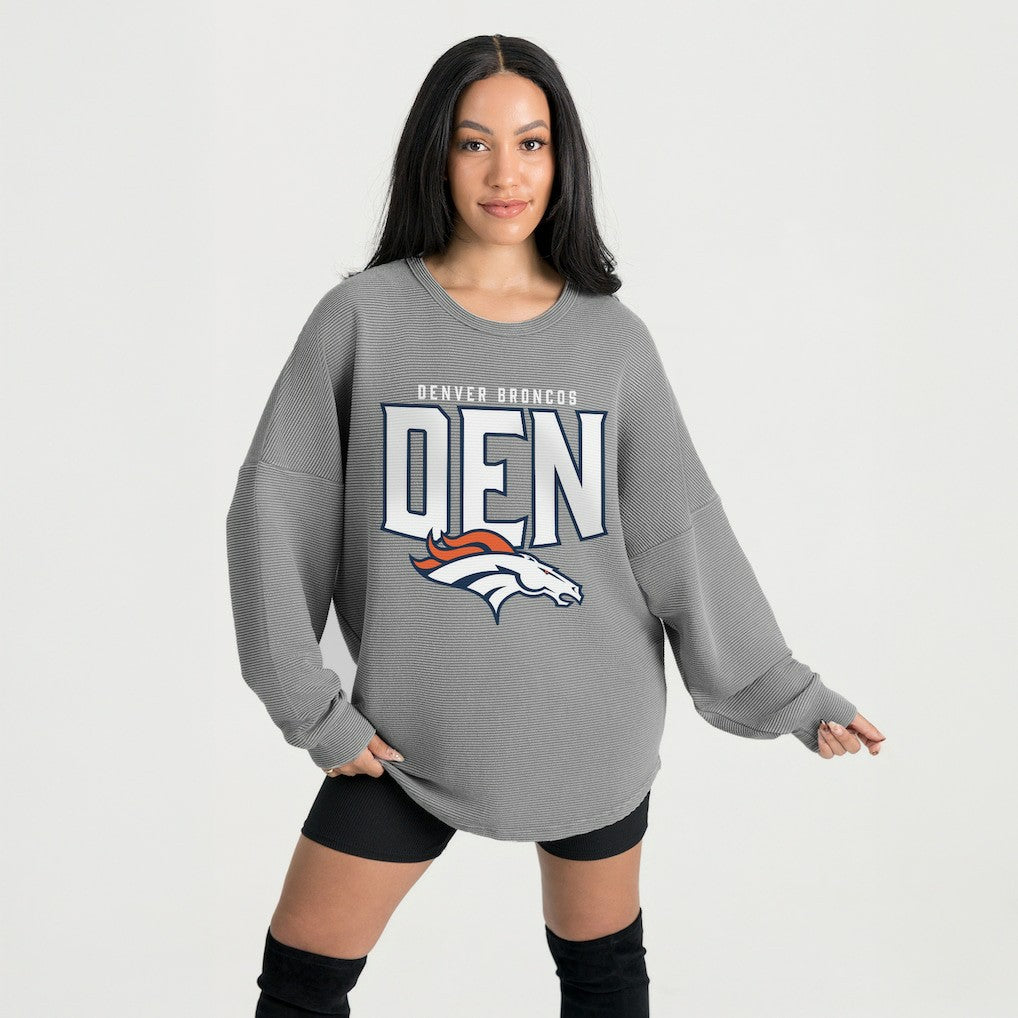 Denver Broncos Gameday Couture Women's Oversized Pure Motion Corded Sweatshirt Gray | NFL