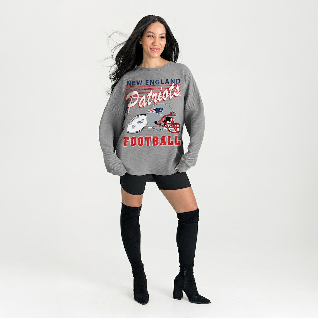 New England Patriots Gameday Couture Women's Oversized Sweet Victory Corded Sweatshirt Gray | NFL
