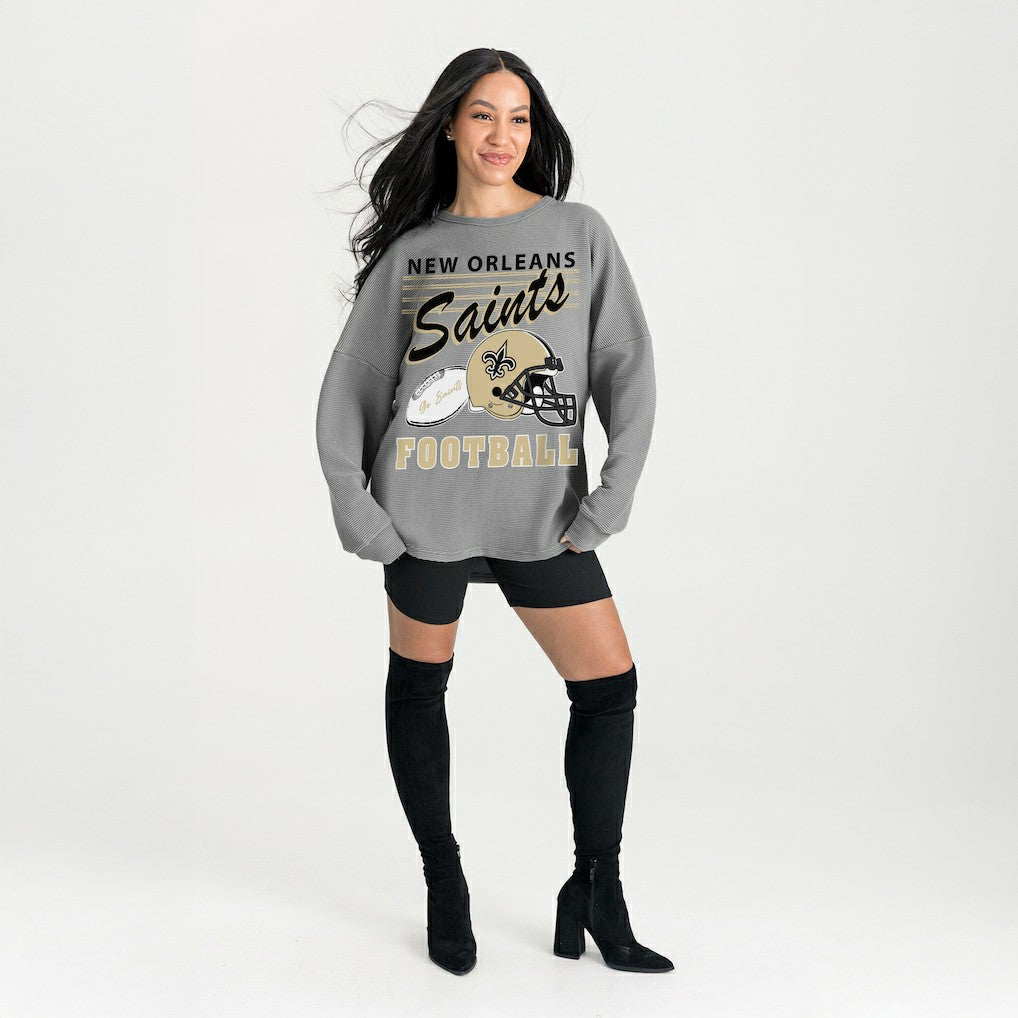 New Orleans Saints Gameday Couture Women's Oversized Sweet Victory Corded Sweatshirt Gray | NFL