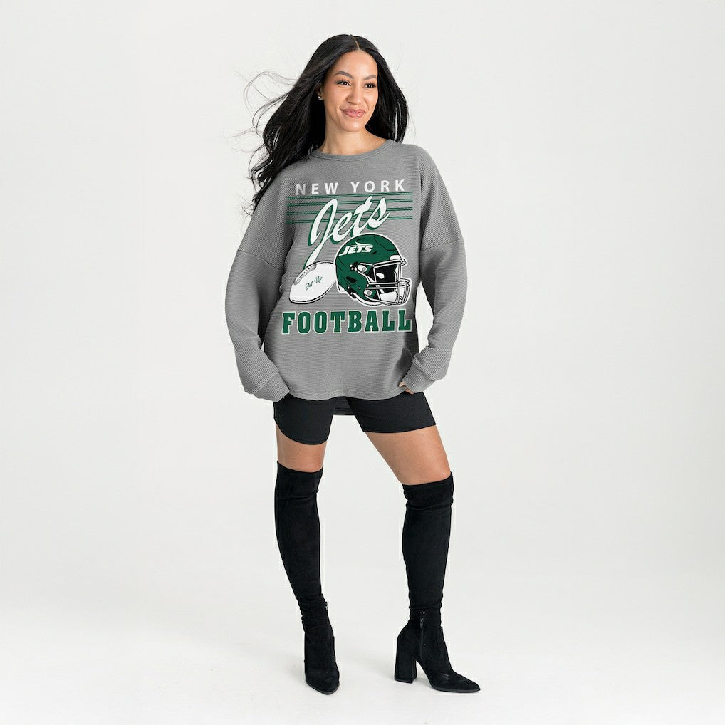 New York Jets Gameday Couture Women's Oversized Sweet Victory Corded Sweatshirt Gray | NFL