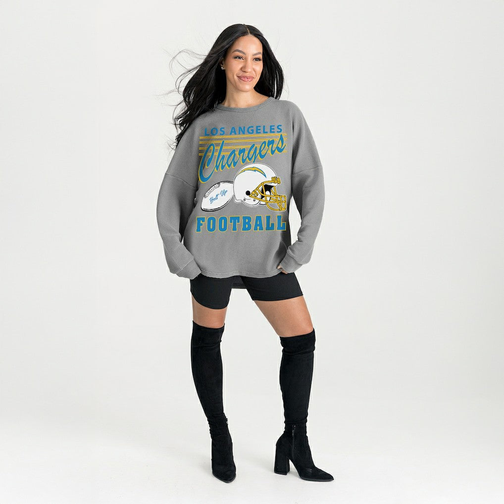 Los Angeles Chargers Gameday Couture Women's Oversized Sweet Victory Corded Sweatshirt Gray | NFL