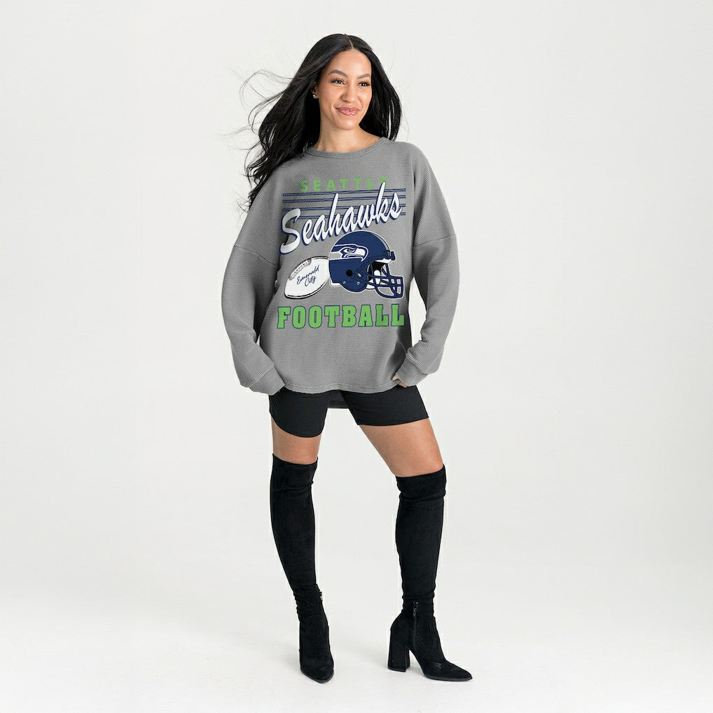 Seattle Seahawks Gameday Couture Women's Oversized Sweet Victory Corded Sweatshirt Gray | NFL