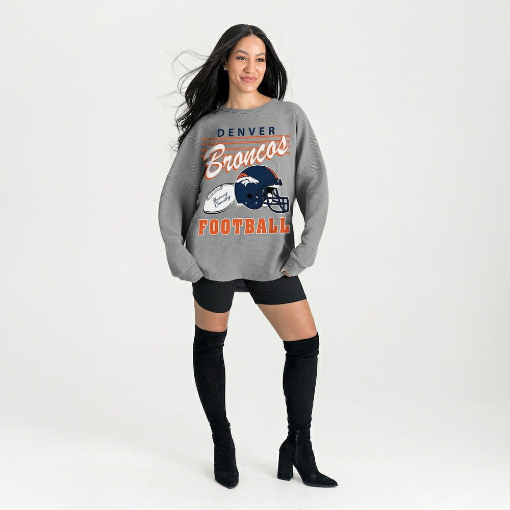 Denver Broncos Gameday Couture Women's Oversized Sweet Victory Corded Sweatshirt Gray | NFL