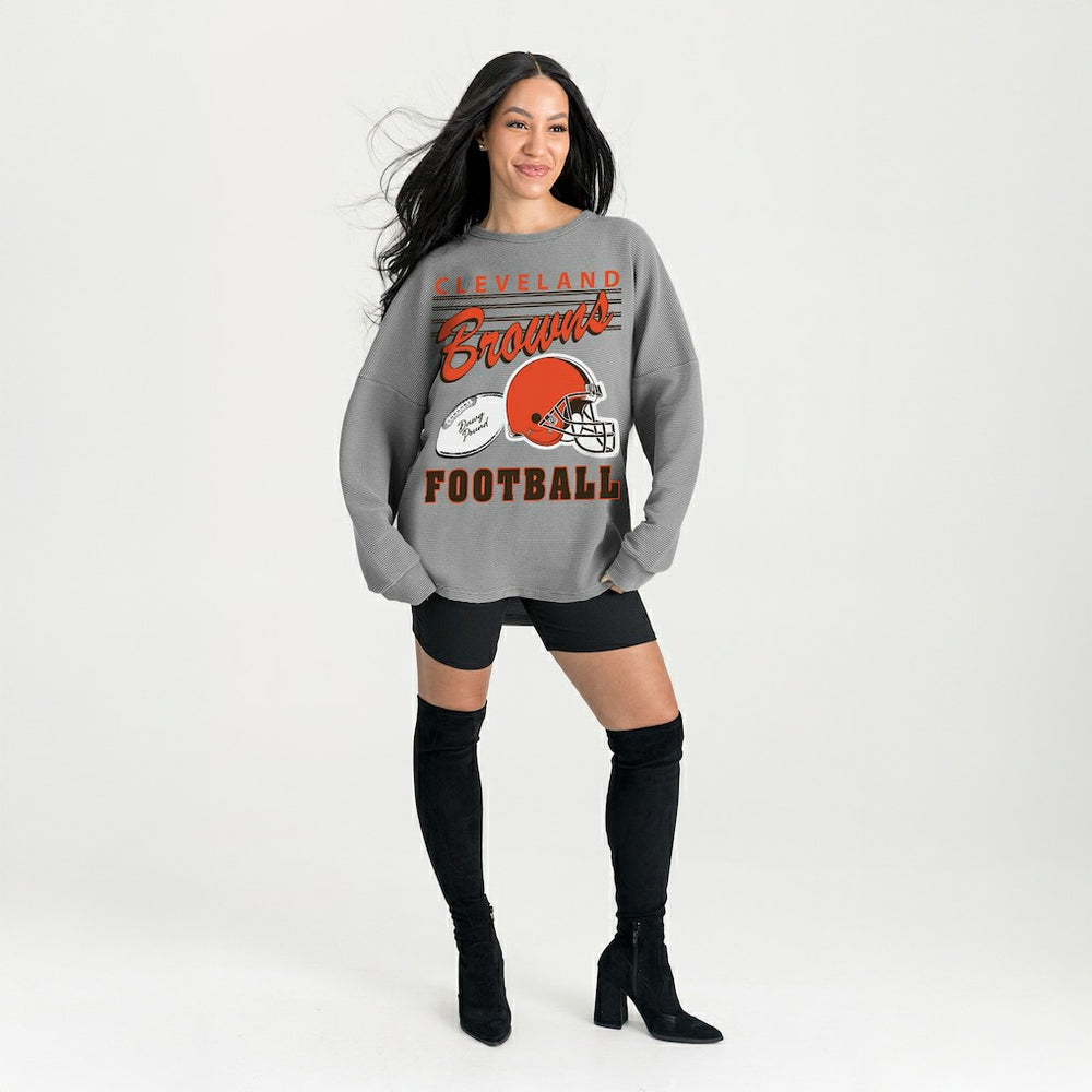Cleveland Browns Gameday Couture Women's Oversized Sweet Victory Corded Sweatshirt Gray | NFL