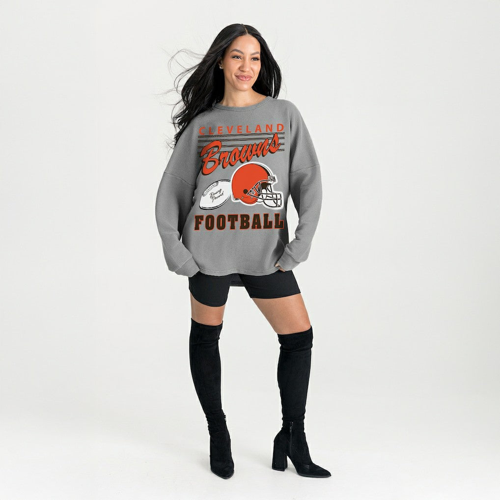 Cleveland Browns Gameday Couture Women's Oversized Sweet Victory Corded Sweatshirt Gray | NFL