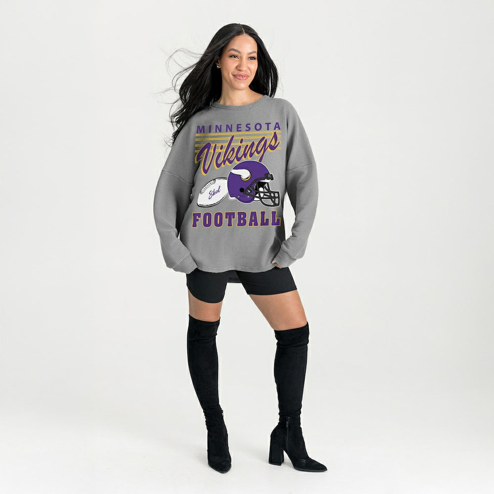 Minnesota Vikings Gameday Couture Women's Oversized Sweet Victory Corded Sweatshirt Gray | NFL