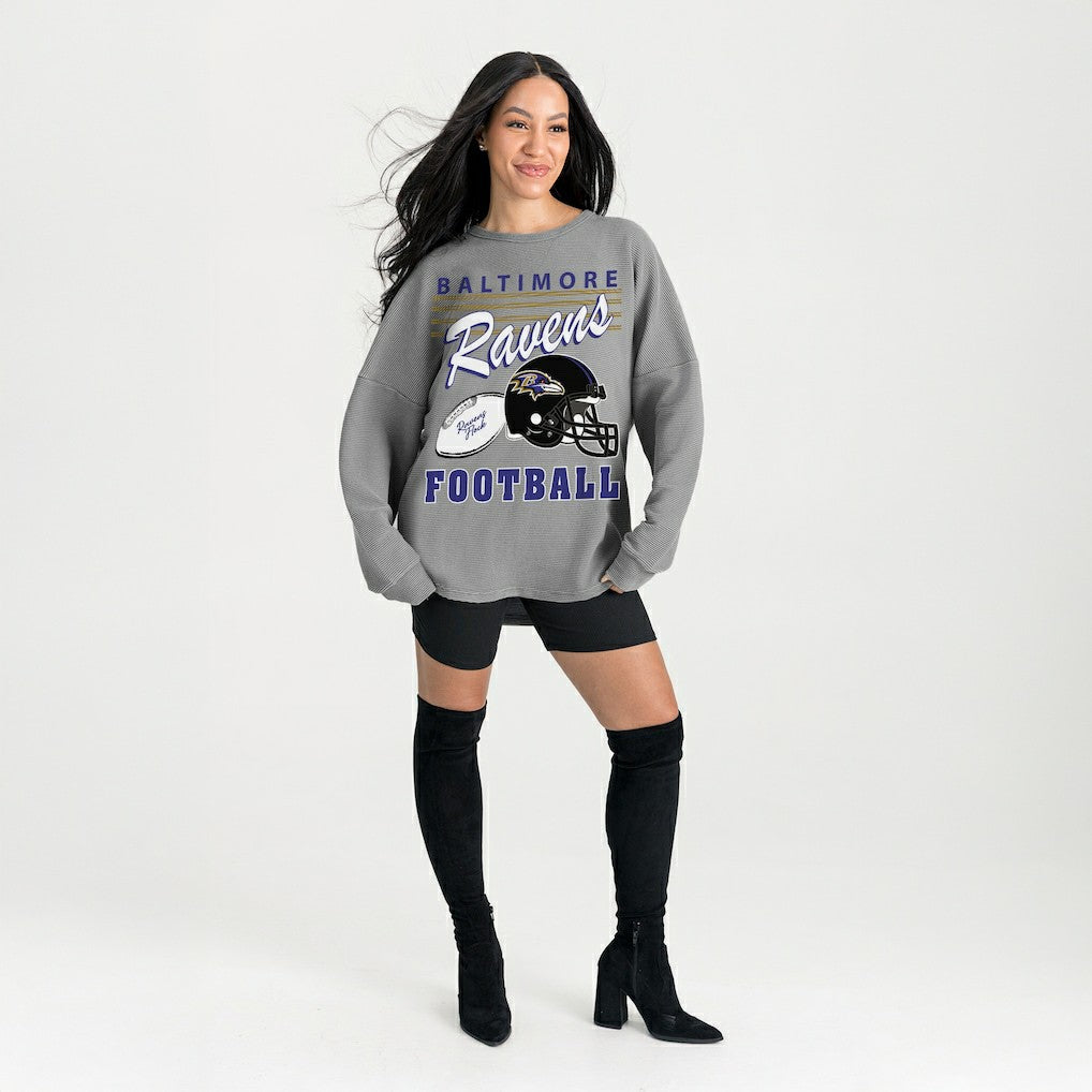 Baltimore Ravens Gameday Couture Women's Oversized Sweet Victory Corded Sweatshirt Gray | NFL
