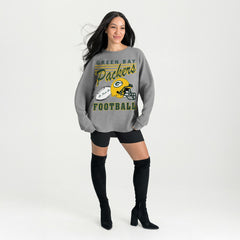 Green Bay Packers Gameday Couture Women's Oversized Sweet Victory Corded Sweatshirt Gray | NFL