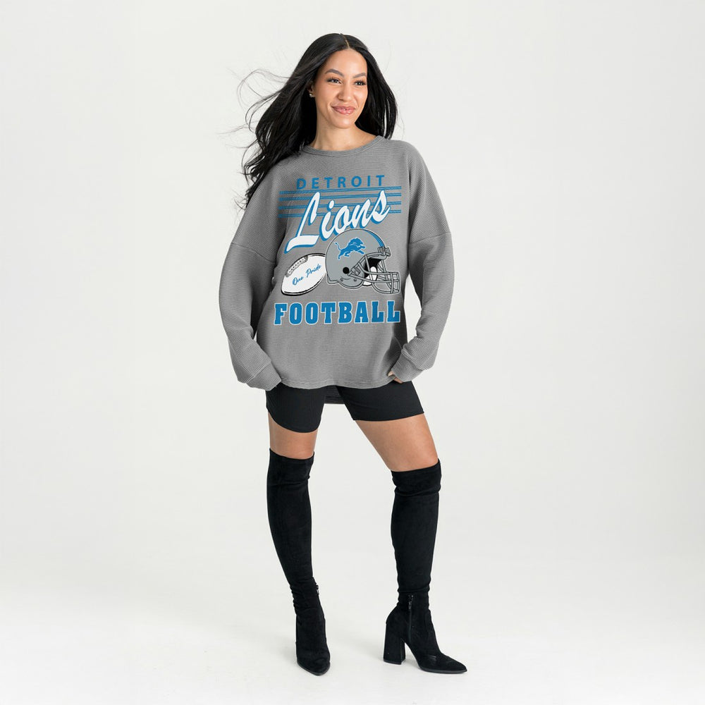 Detroit Lions Gameday Couture Women's Oversized Sweet Victory Corded Sweatshirt Gray | NFL