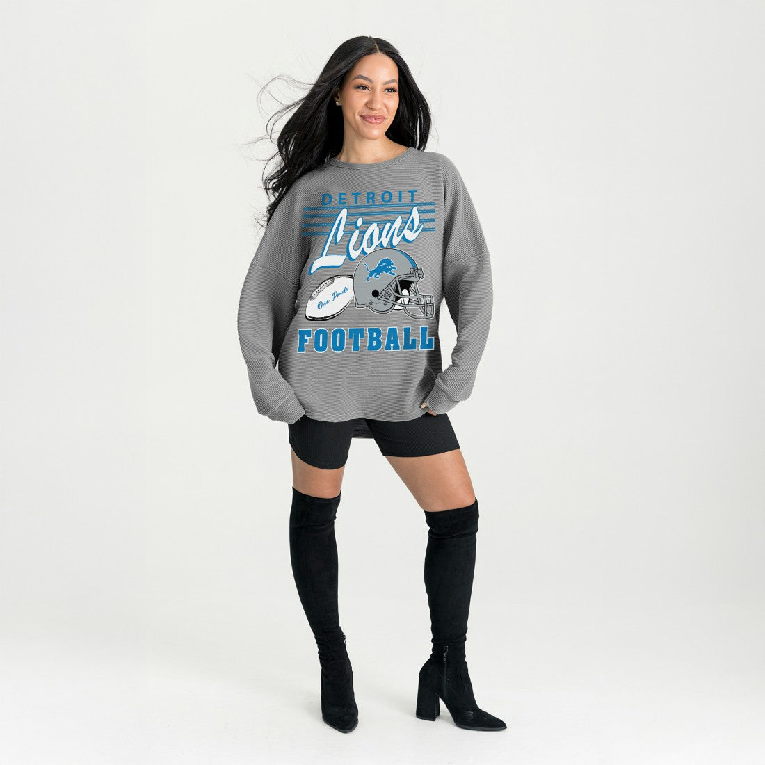 Detroit Lions Gameday Couture Women's Oversized Sweet Victory Corded Sweatshirt Gray | NFL
