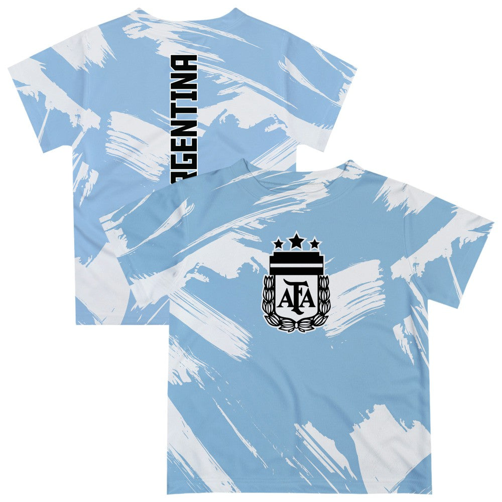 Argentina National Team Vive La Fete Youth Paint Brush T-Shirt Light Blue - FIFA World CUP