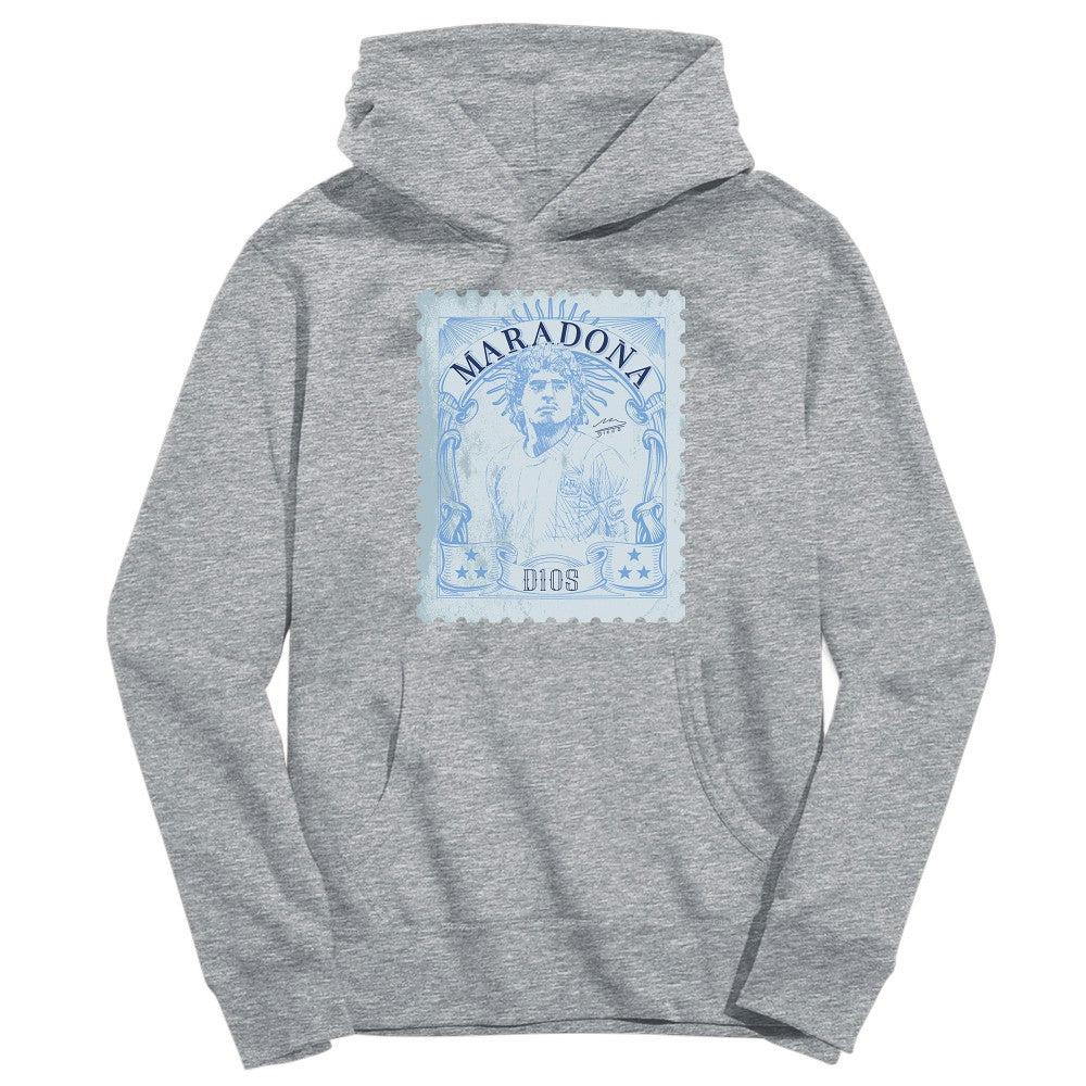 Diego Maradona Argentina National Team Vive La Fete Youth Vintage Stamp Pullover Hoodie Gray - FIFA World CUP