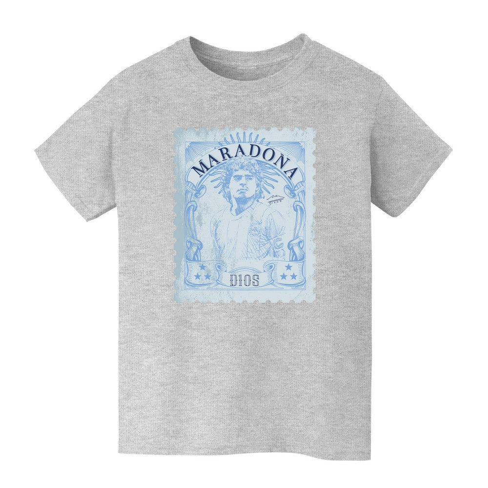 Diego Maradona Argentina National Team Vive La Fete Youth Vintage Stamp T-Shirt Gray - FIFA World CUP