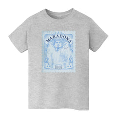 Diego Maradona Argentina National Team Vive La Fete Youth Vintage Stamp T-Shirt Gray - FIFA World CUP