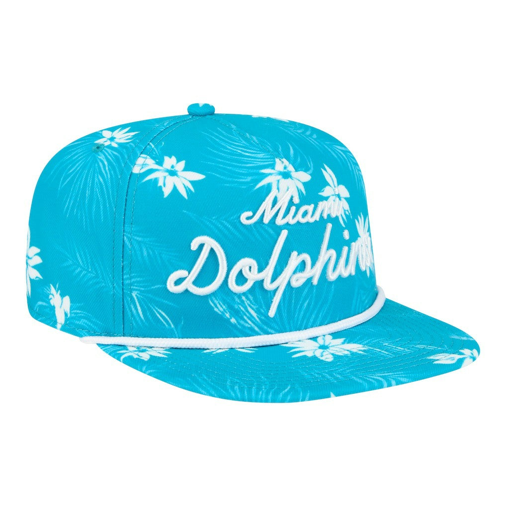 Miami Dolphins New Era Palm Print A-Frame 9FIFTY Snapback Hat Aqua | NFL