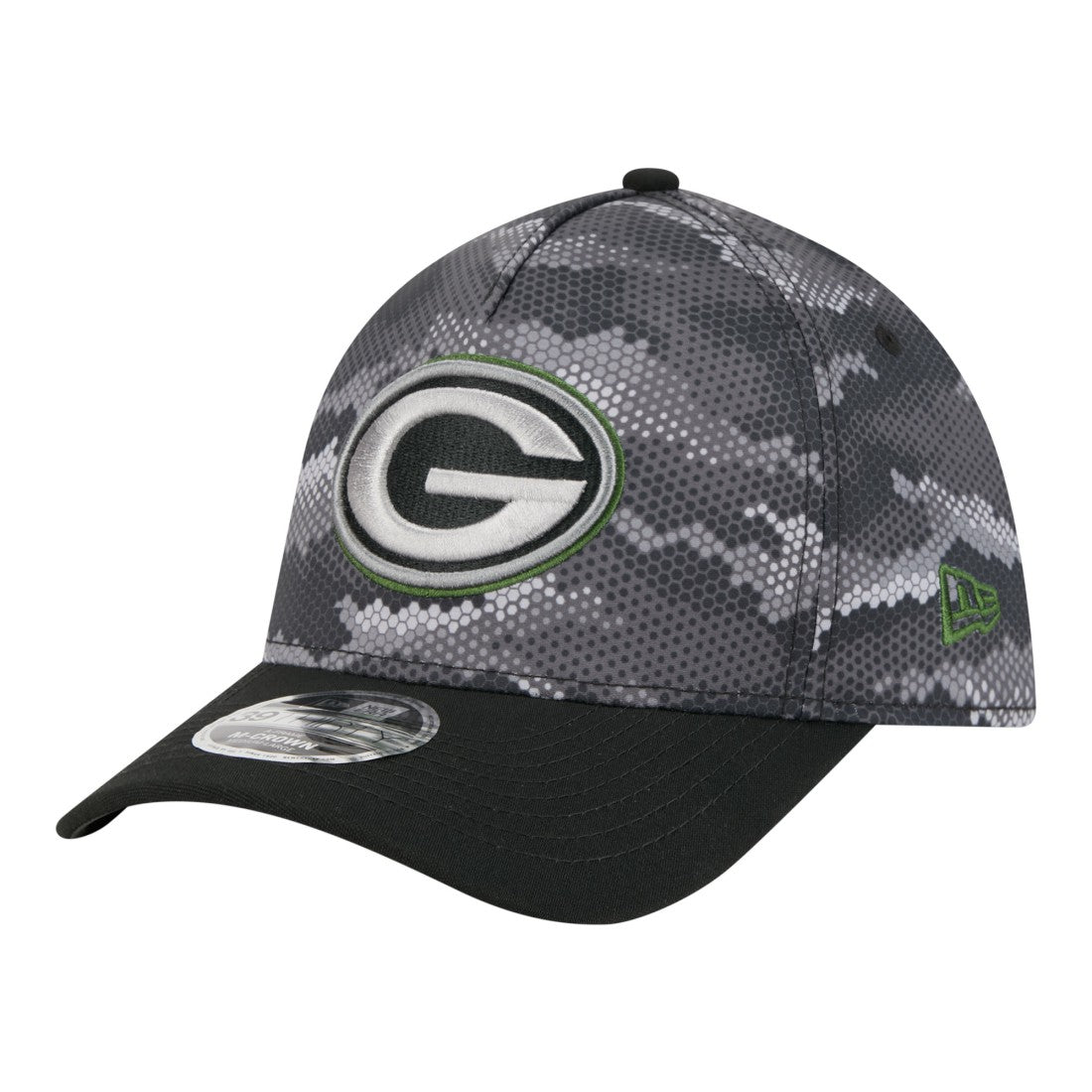 Green Bay Packers New Era Camo A-Frame 39THIRTY Flex Hat Black | NFL