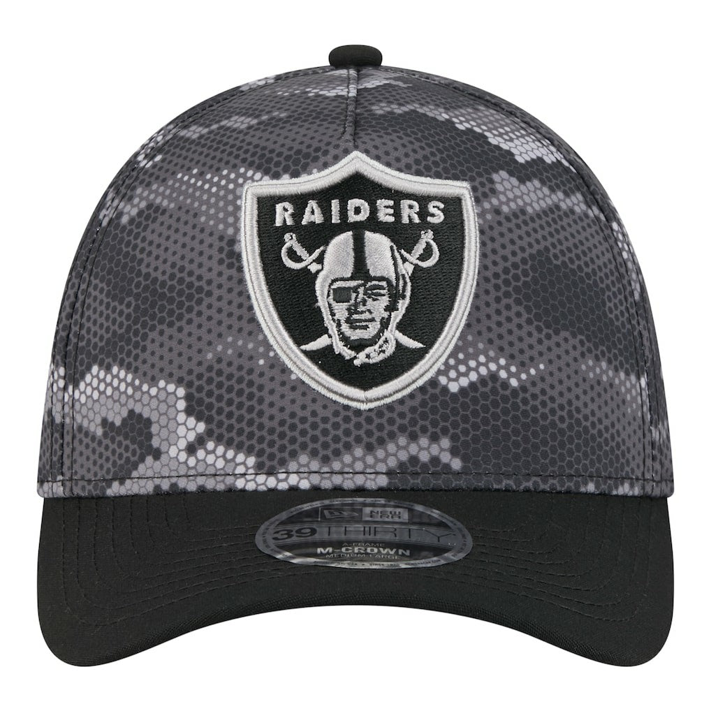 Las Vegas Raiders New Era Camo A-Frame 39THIRTY Flex Hat Black | NFL