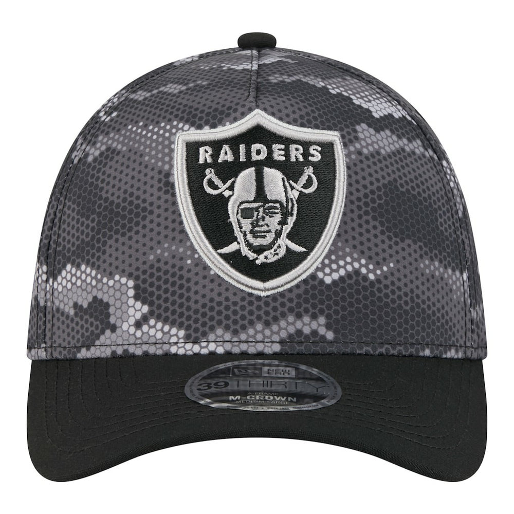 Las Vegas Raiders New Era Camo A-Frame 39THIRTY Flex Hat Black | NFL