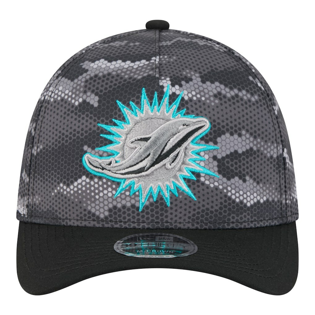 Miami Dolphins New Era Camo A-Frame 39THIRTY Flex Hat Black | NFL