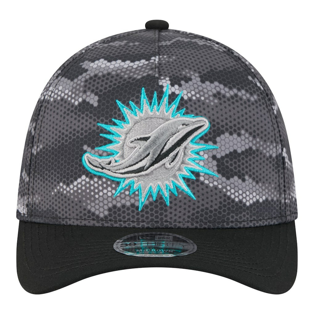 Miami Dolphins New Era Camo A-Frame 39THIRTY Flex Hat Black | NFL