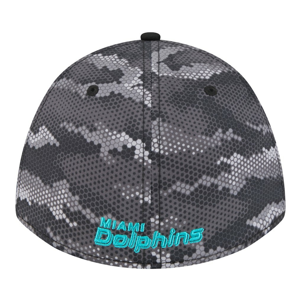 Miami Dolphins New Era Camo A-Frame 39THIRTY Flex Hat Black | NFL